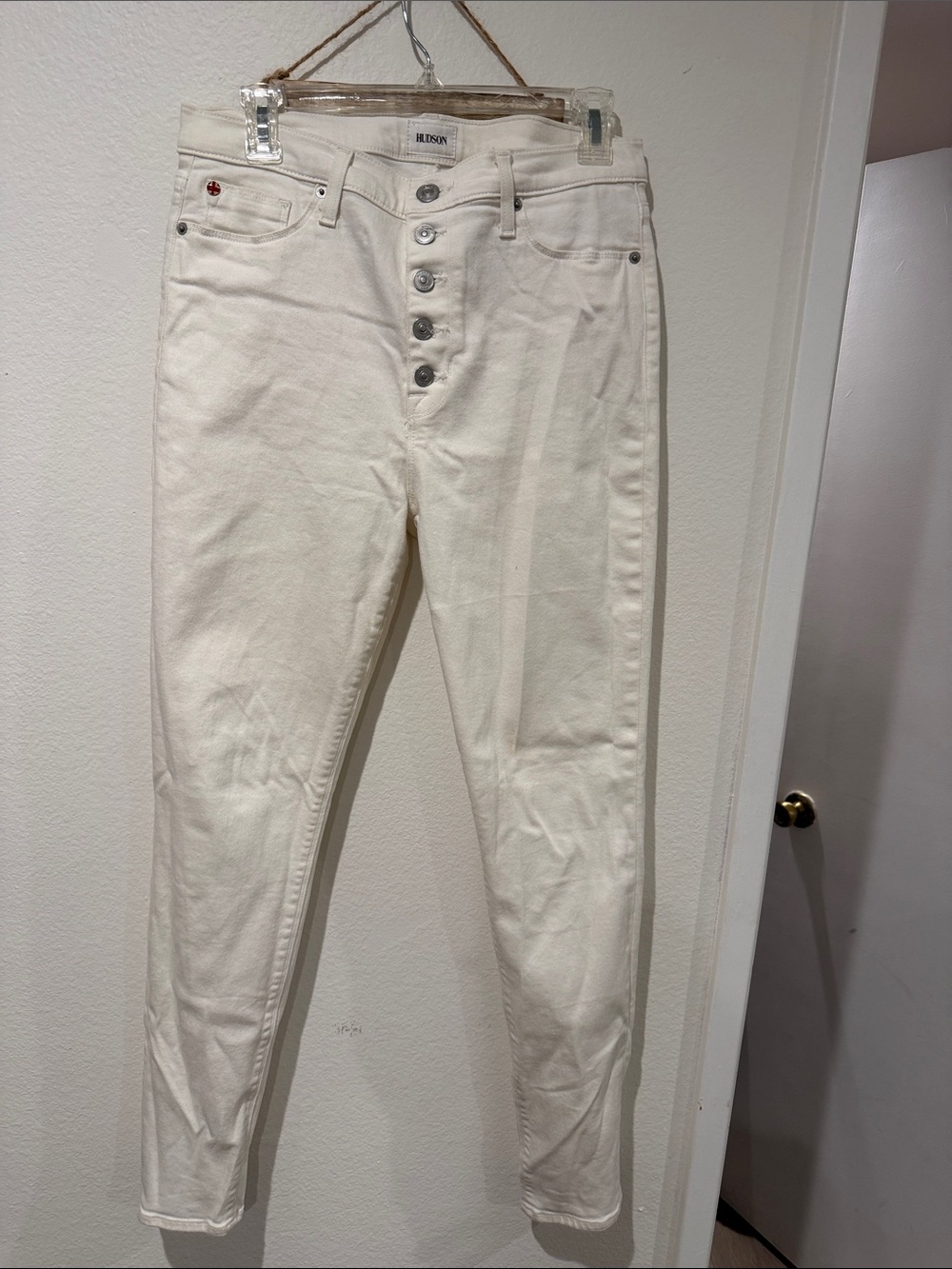 Hudson Jeans High-Rise Button-Fly Jeans in Cream